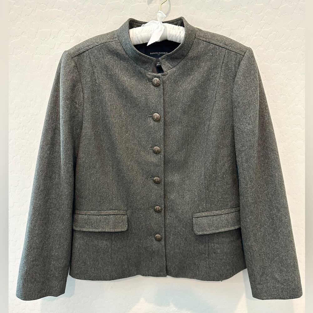 BANANA REPUBLIC | Gray Tweed Wool Blend Military Jacket | Size 14